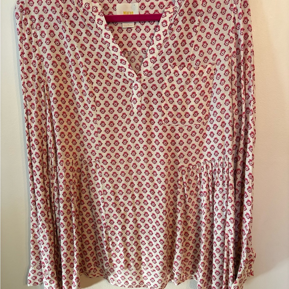 Maeve Red and White Patterned Blouse